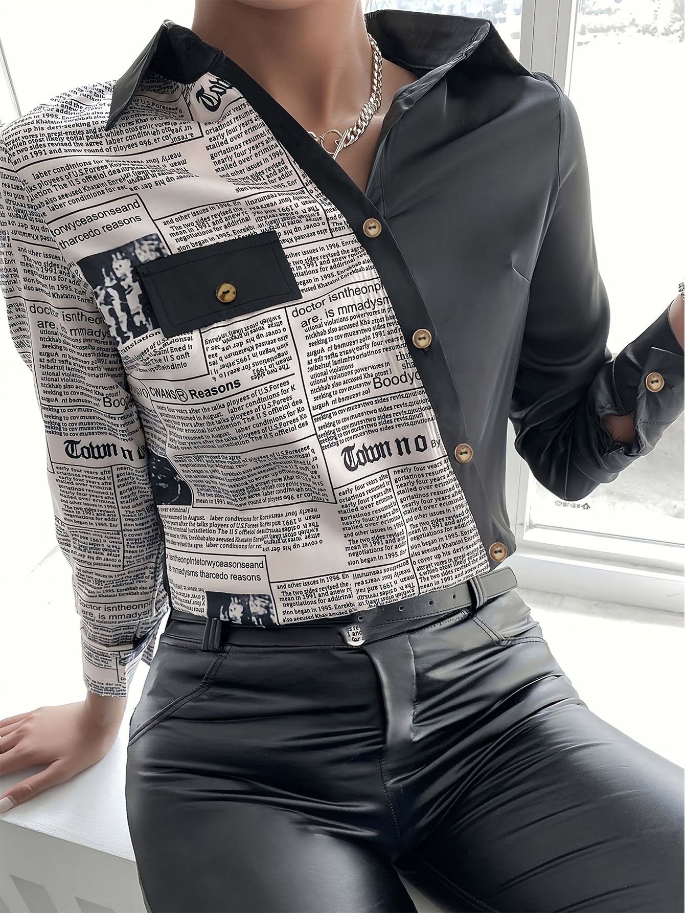  Pop Art Print Long Sleeve Blouse