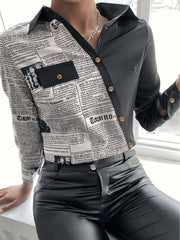  Pop Art Print Long Sleeve Blouse