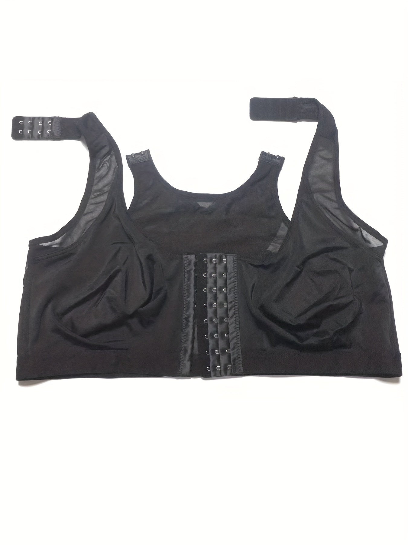 Plus Size Sports Bra Front Closure Contrast Mesh Wireless Bra