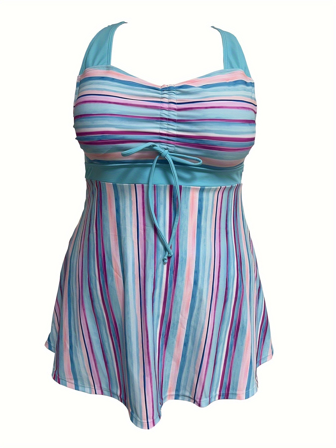  Modest Tankini Set Women's Plus Striped Print Swimsuit Two Piece Set