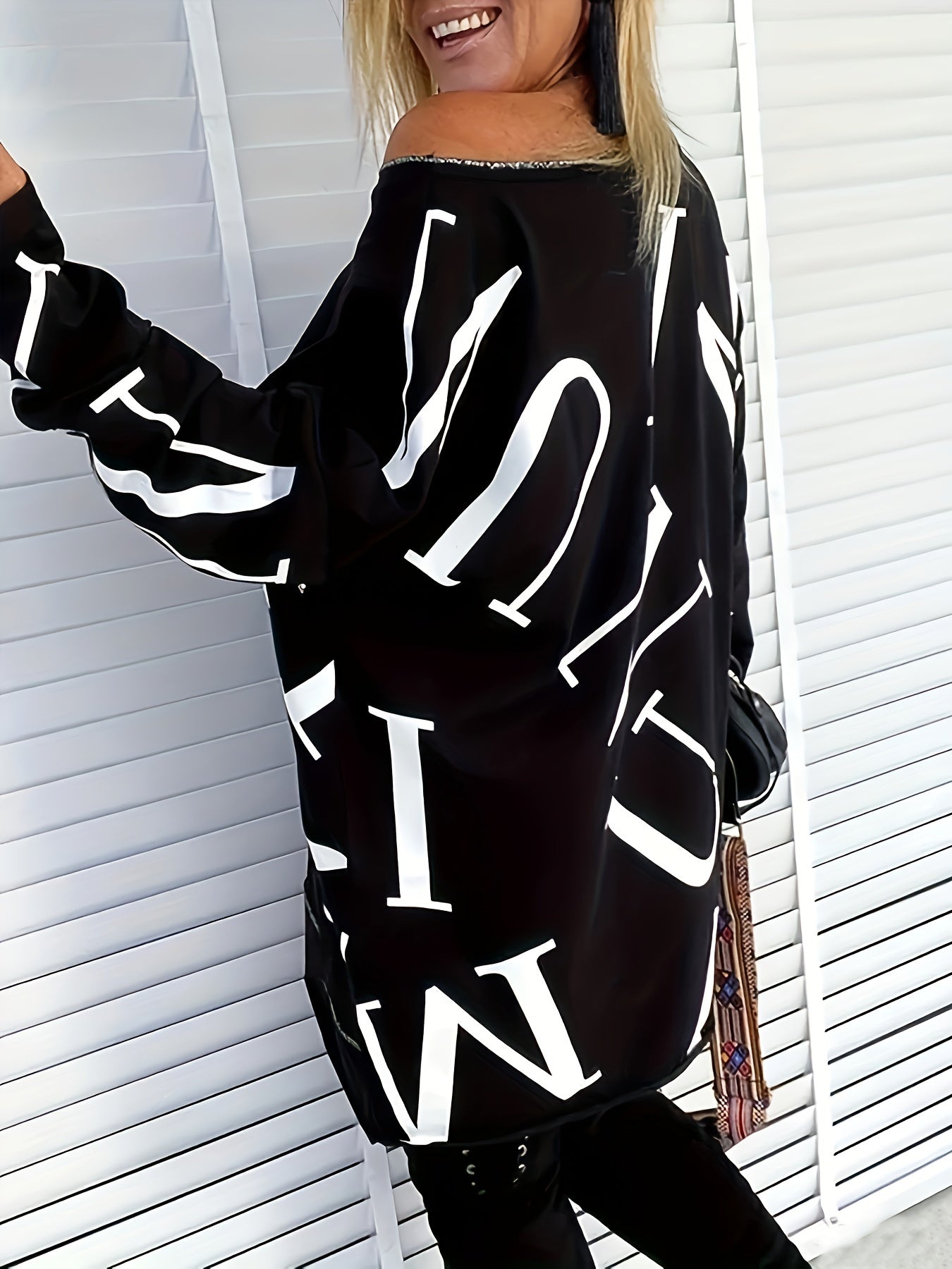  Casual Dress Women's Plus Letter Print Long Sleeve