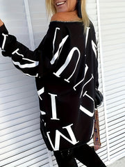  Casual Dress Women's Plus Letter Print Long Sleeve