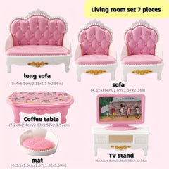 Kids Playhouse Furniture Set - 5 Piece Bedroom, Kitchen, Living Room