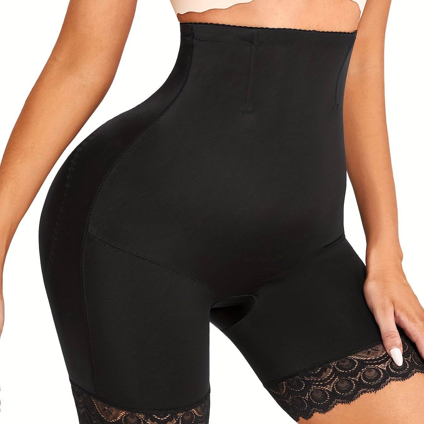 Lace Trim Shaping Shorts High Waist Tummy Control Slimming Shorts