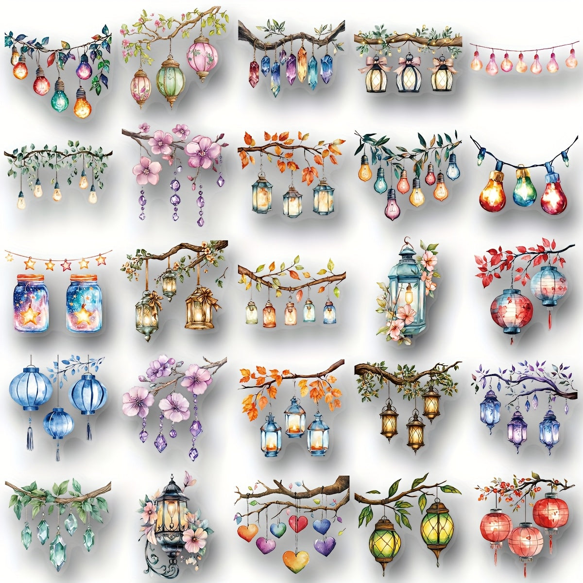50pcs Cartoon Doodle Stickers Waterproof Self Adhesive Floral Sticker