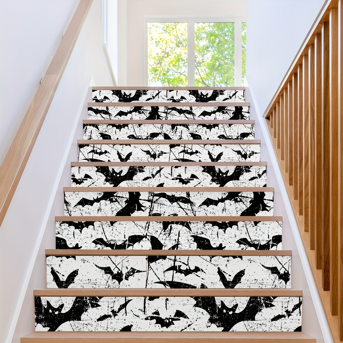 6pcs Halloween Elements & Bat Pattern Staircase Decals Self Adhesive Thick 
