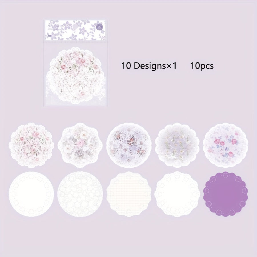 Hollow Lace Paper Retro Floral Hand Account Decorative Background 10 Sheets