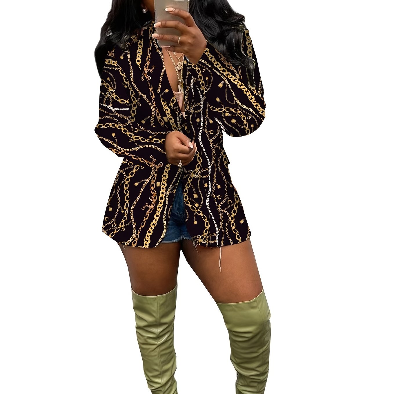 Casual Open Front Button Long Sleeve Loose Blazer Coat