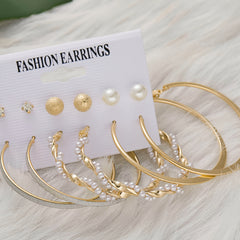 6Pairs Metal Stud Hoop Earrings Set For Women Girls