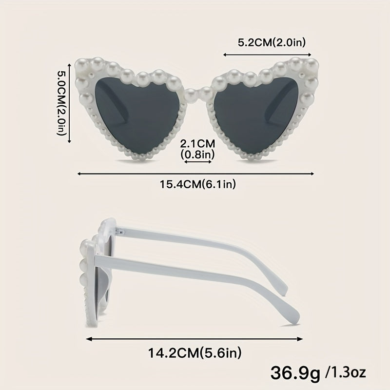 Heart Sunglasses Faux Pearl for Women Girls UV400