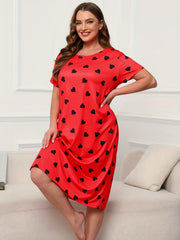 Heart Print Short Sleeve Lounge Dress