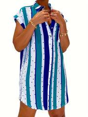  Polka Dot & Stripe Print Shirt Dress