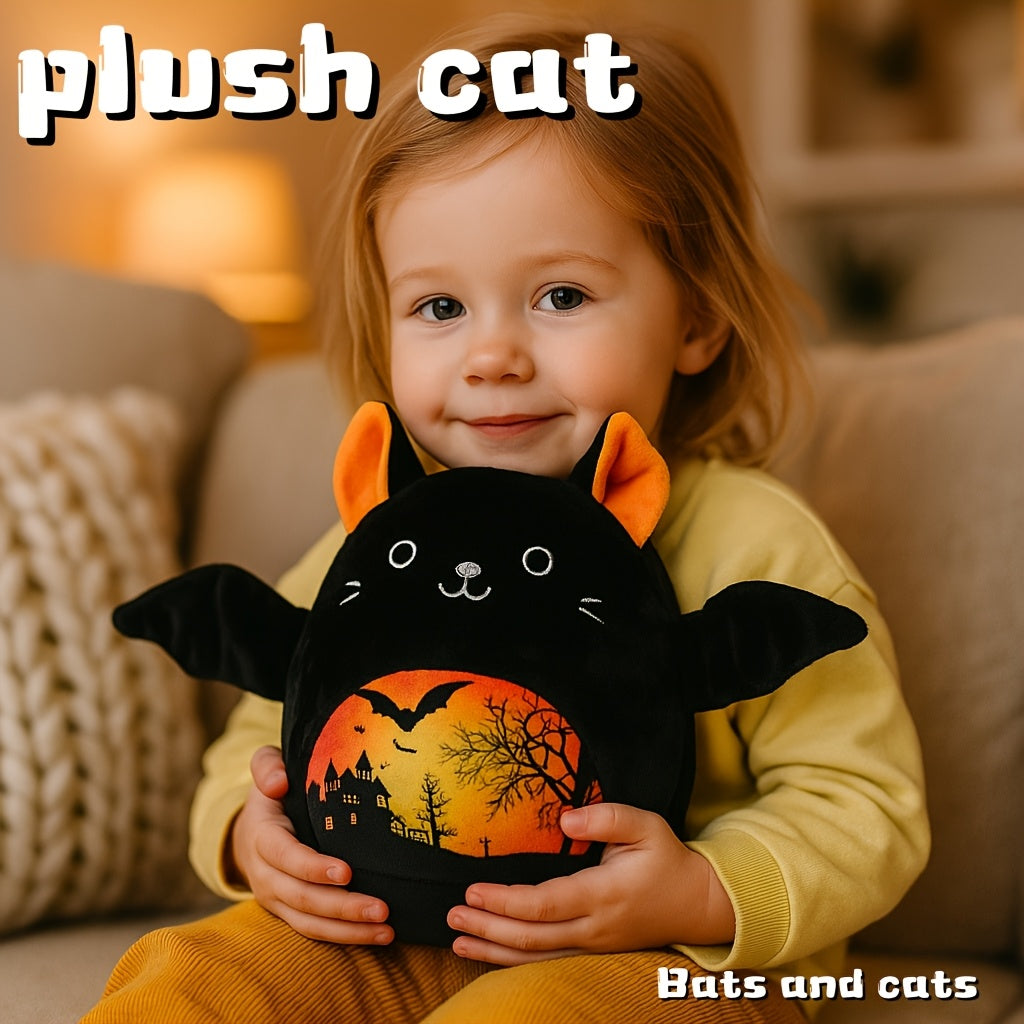 Halloween Cat Plush Toy Bat Ear Stuffed Animal Soft Plush Doll
