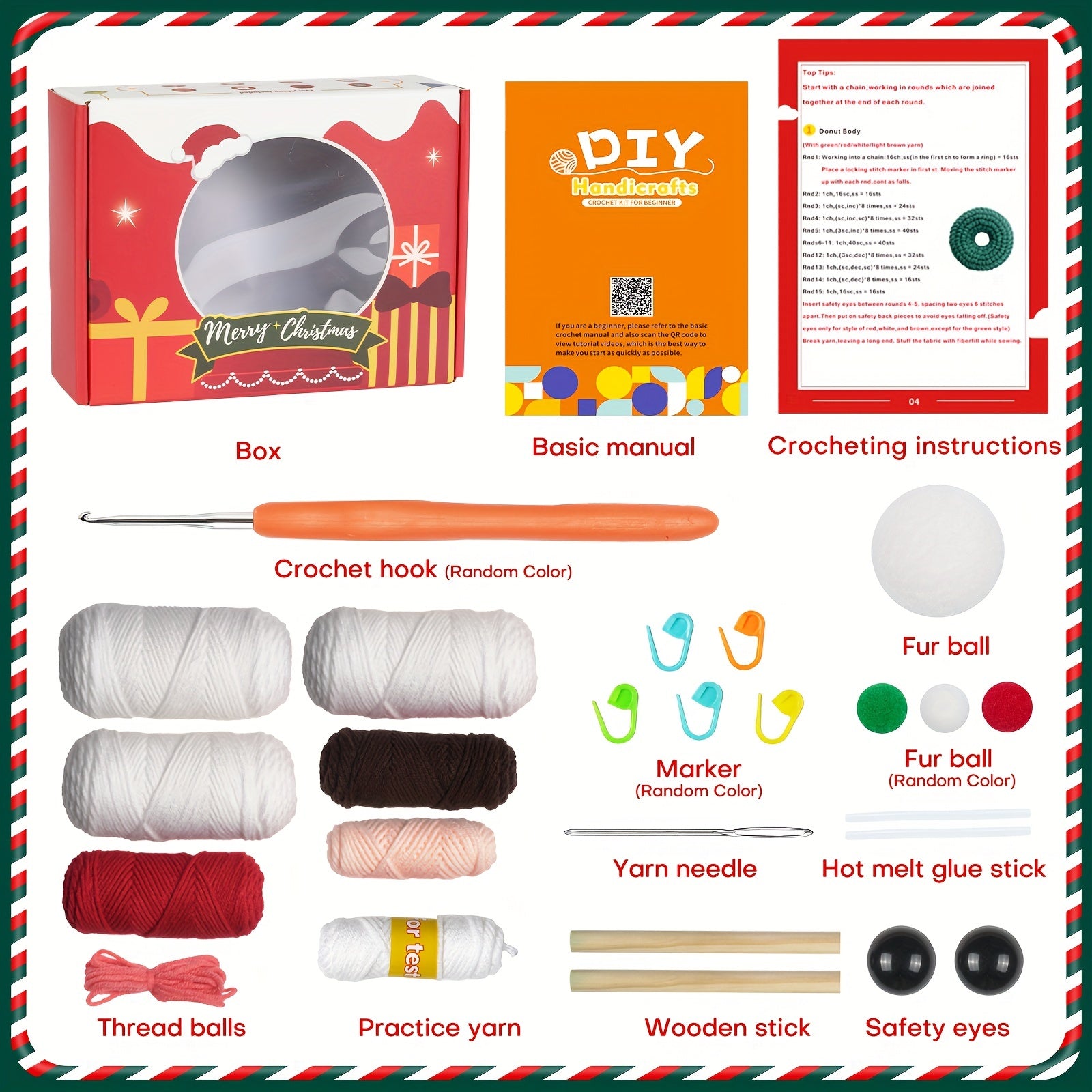 Crochet Material Package with English Instruction Manual - Beginner Yarn Kit