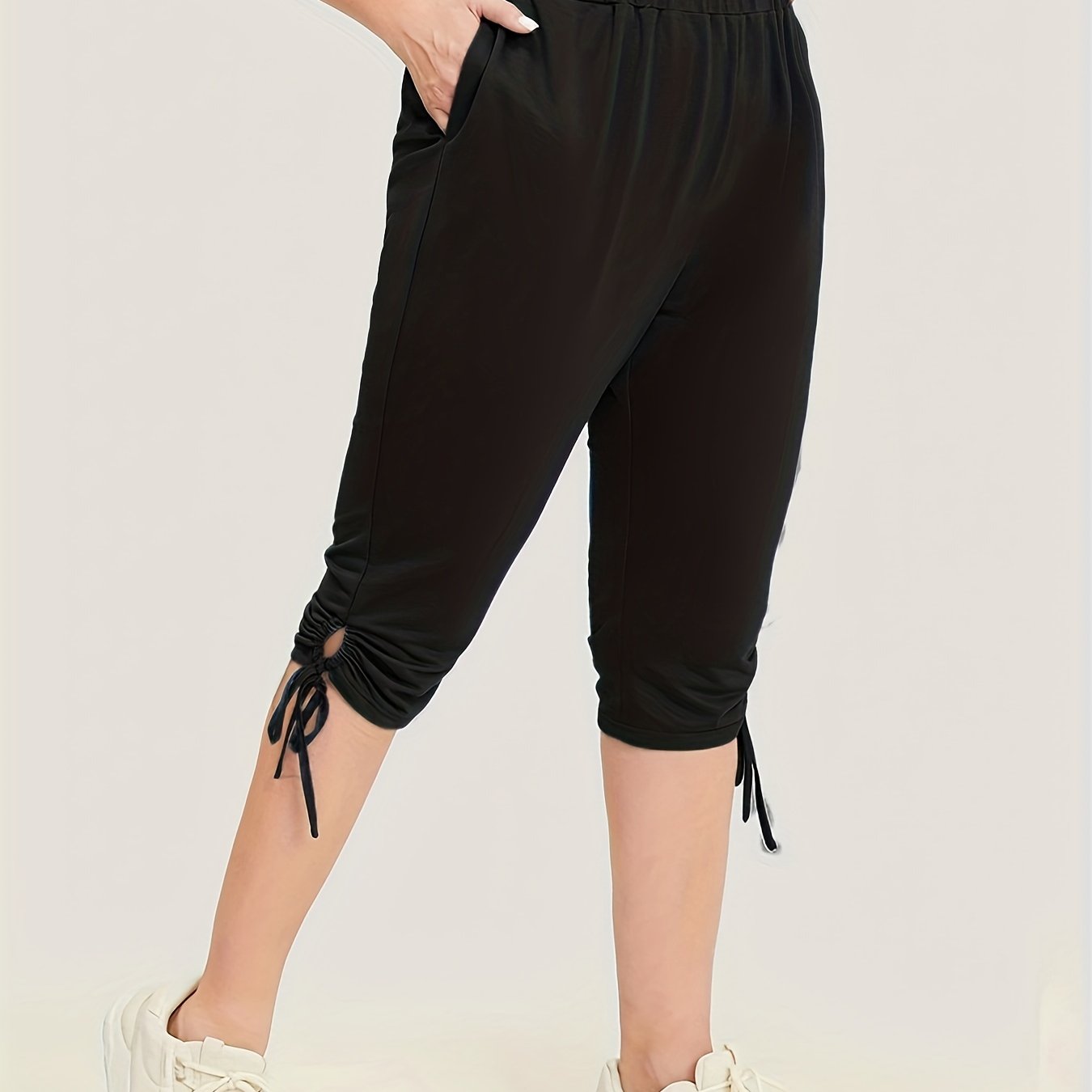 Solid Drawstring Skinny Capris Leggings Casual Crop Leggings