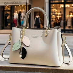 Women's Tote Bag with Detachable Shoulder Strap & Leaf Charm Pendant