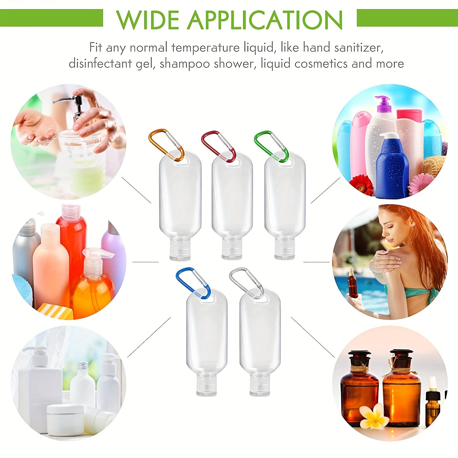 Travel Bottles With Keychain 50ml 2Oz 10Pc Empty Plastic Carabiner Bottles