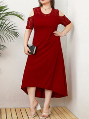  Floral Jacquard Lace Cold Shoulder Dress