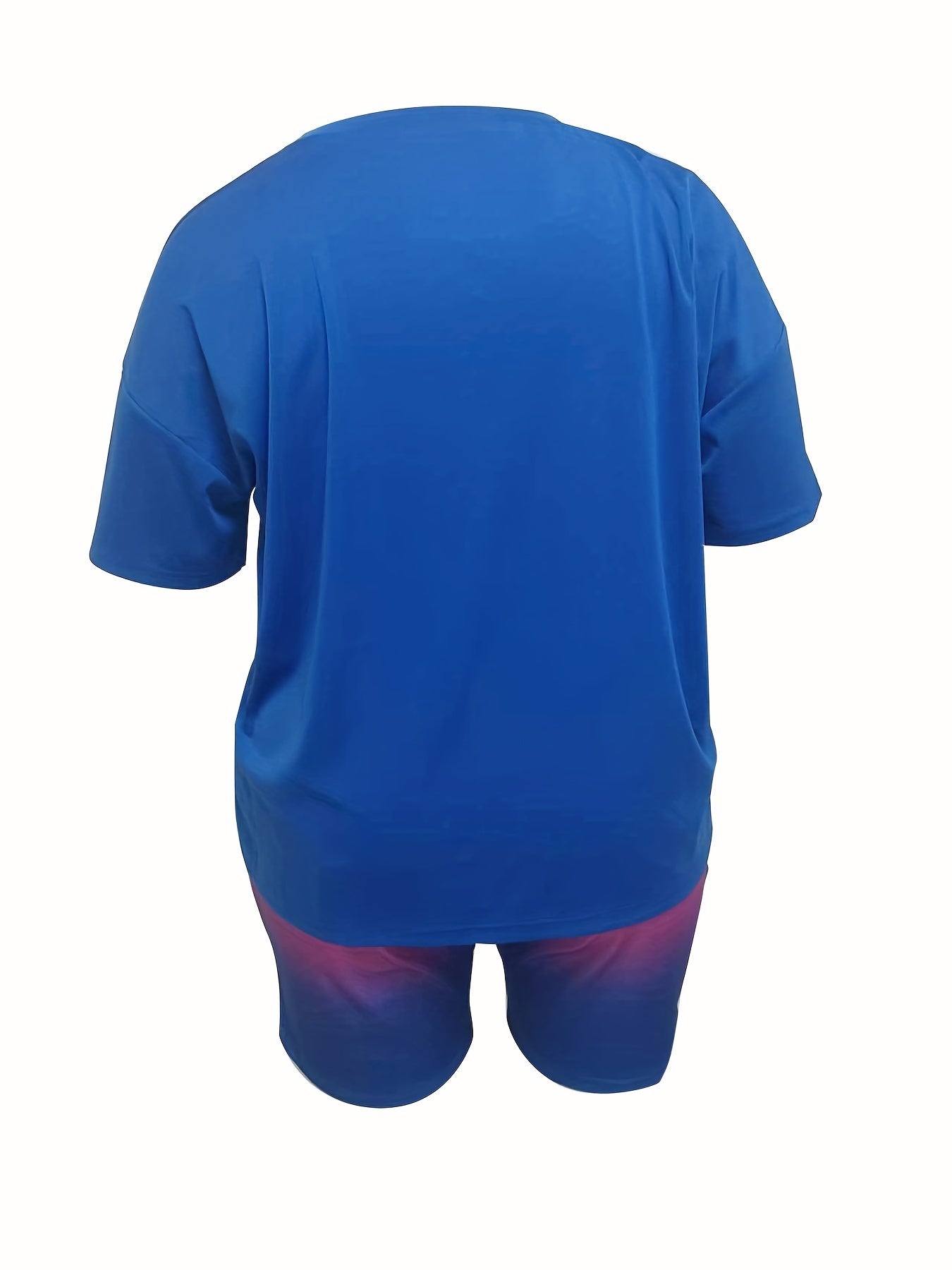  Women's Solid Tee & Ombre Print Shorts Set