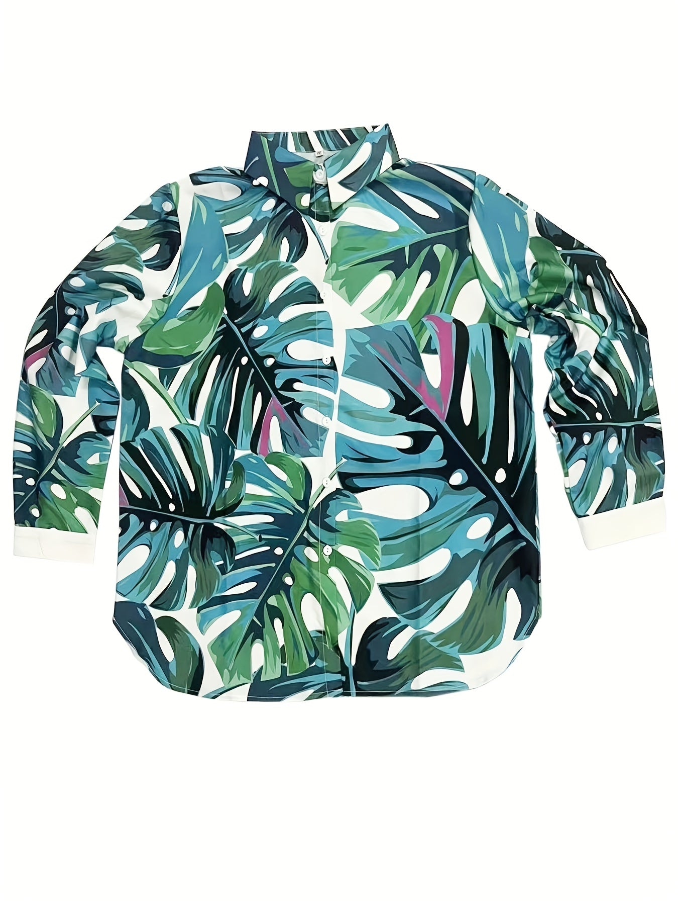  Tropical Print Button Up Long Sleeve Shirt Top