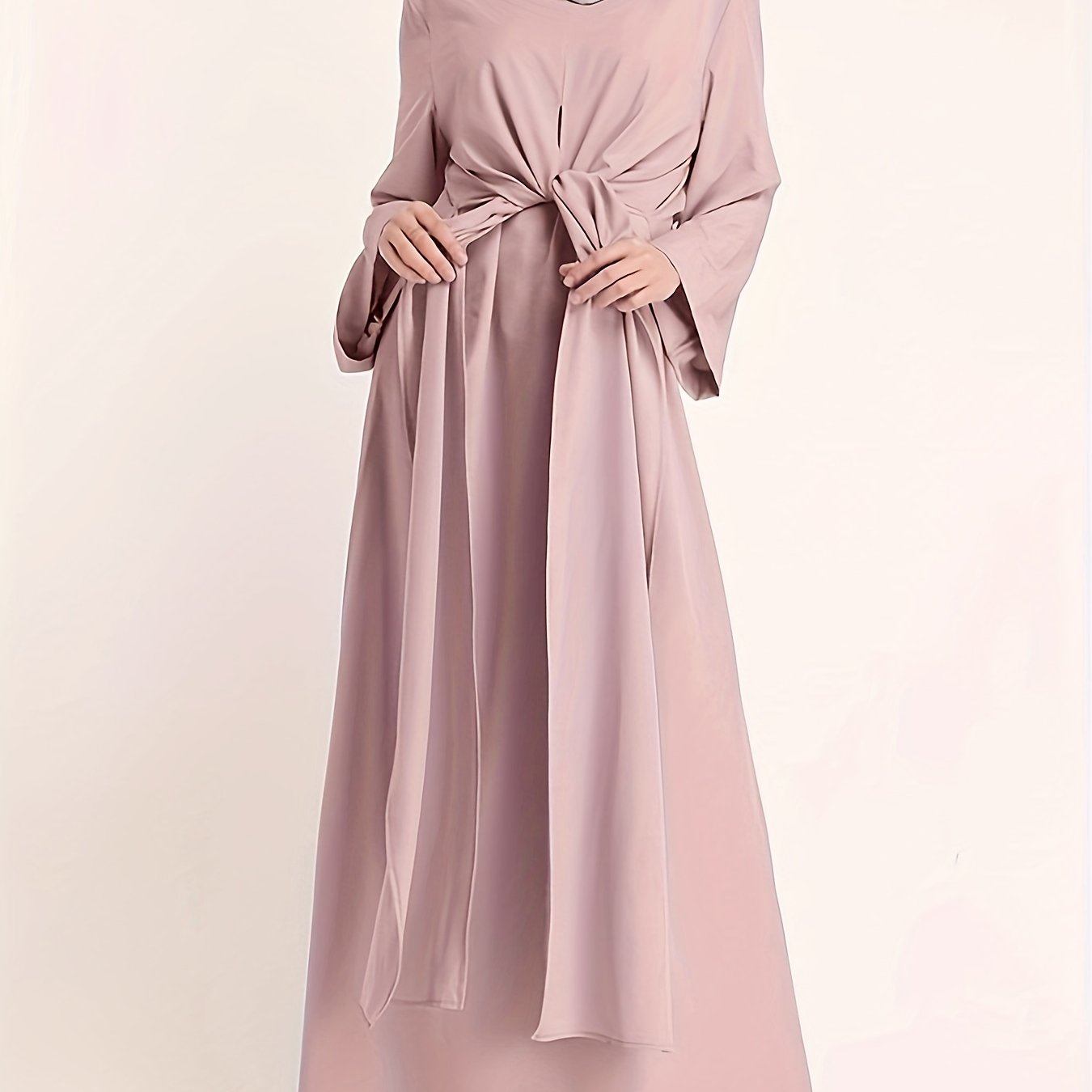 Retro Kaftan Dress Women's Plus Solid Long Sleeve Round Neck Maxi