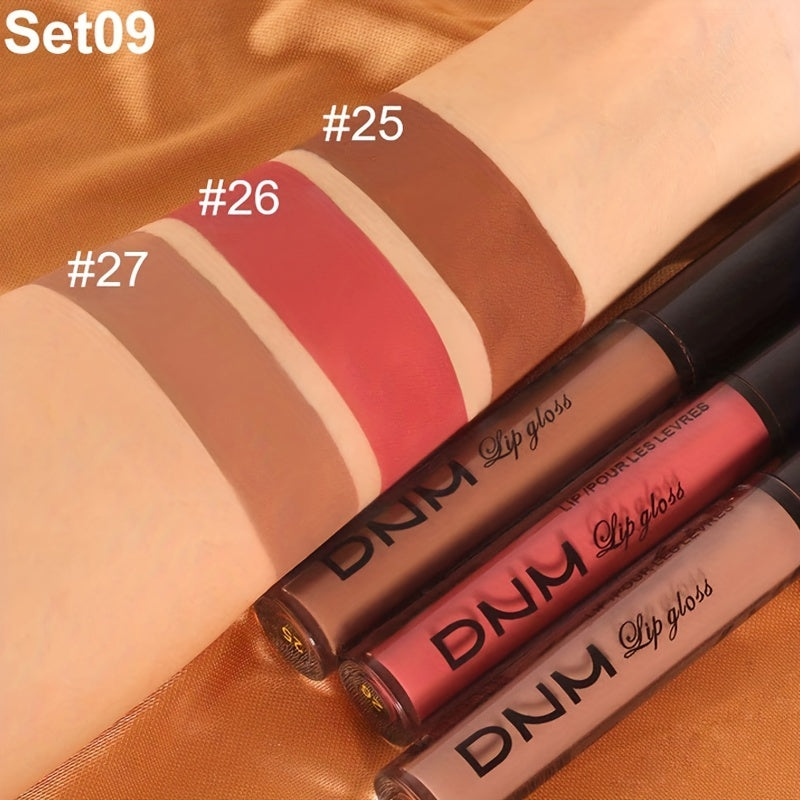 3pcs Matte Liquid Lipstick Set Dark Red Brown Smudge Proof Makeup