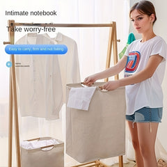 Large Laundry Storage Basket Wooden Handle Foldable Portable Household Organizer