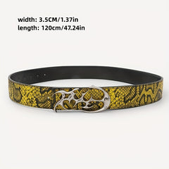 Snake Pattern Hip Hop Leather Belt Smooth Buckle