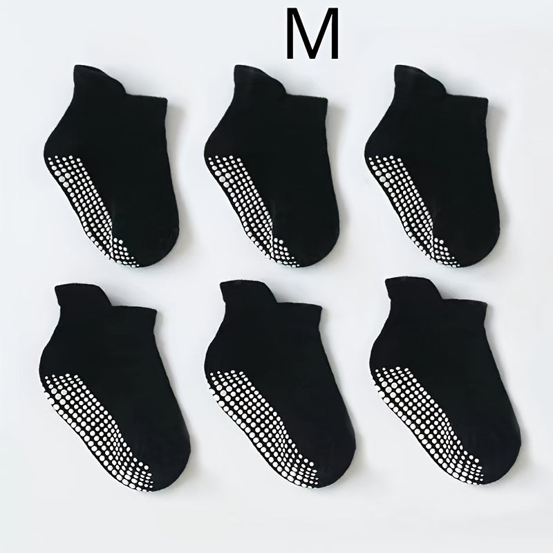 6 Pairs Boy's Non Slip Socks Cotton Blend Bottom Rubber Dot Soft Socks