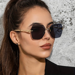 Y2K Rimless Sunglasses For Women Mod Chain Charm Gradient Metal Glasses