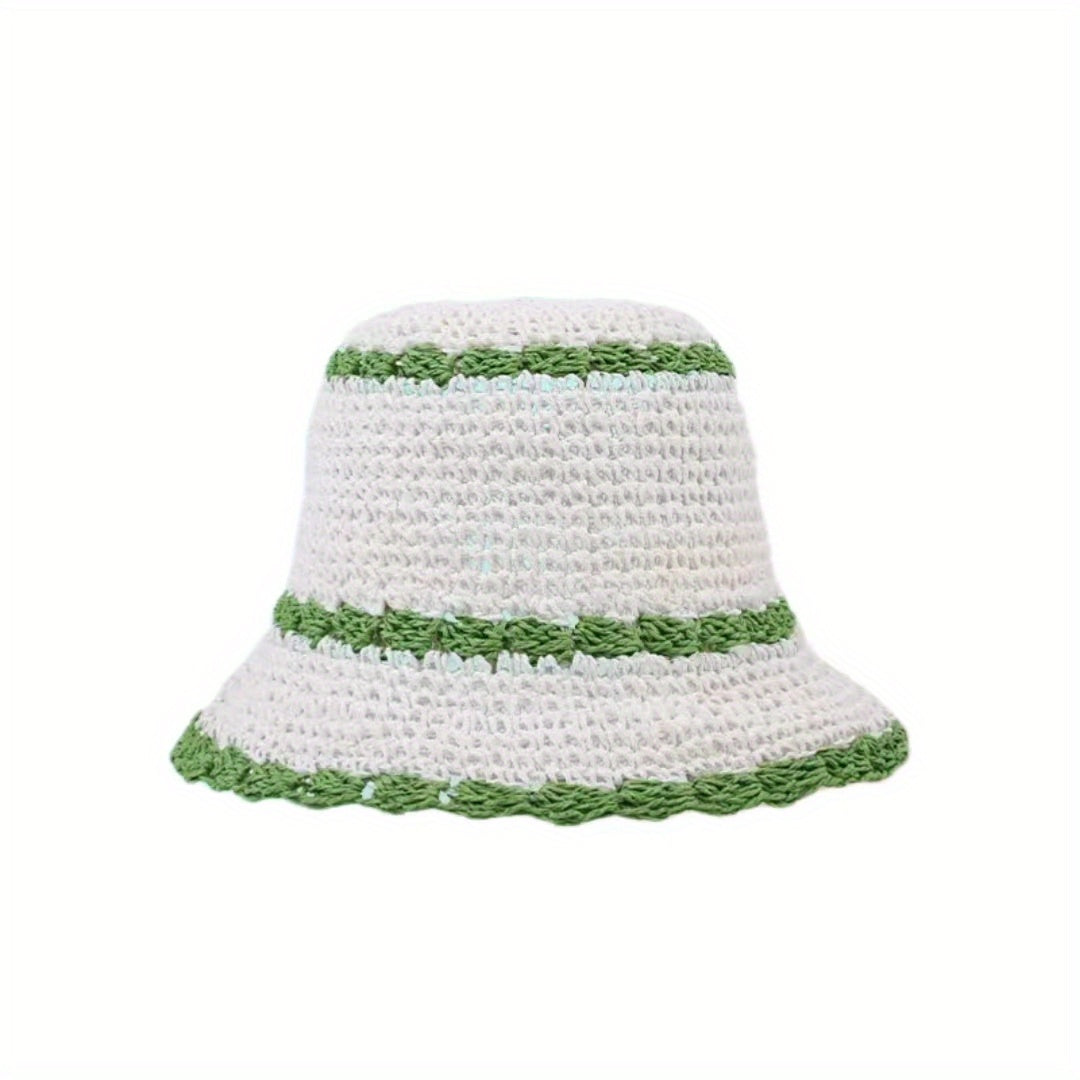 Crochet Bucket Hat Ruffles Brim Straw Sun Hat Beach Hats