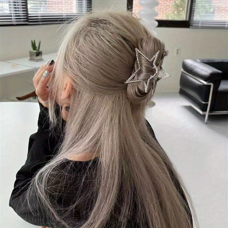 Rhinestone Pentagram Hair Clip Ponytail Metal Hair Claw