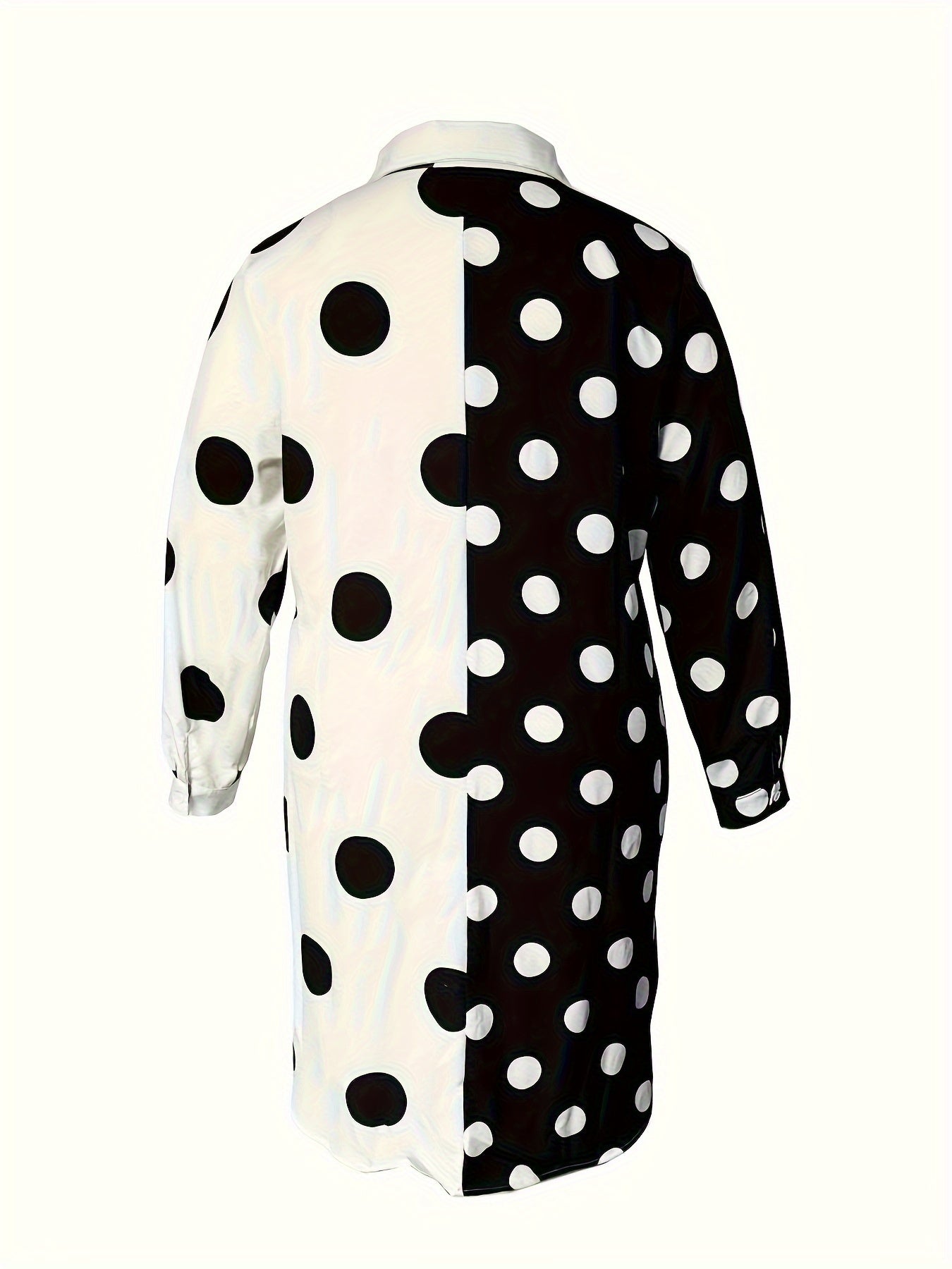  Colorblock Dot Print Long Sleeve Shirt Dress