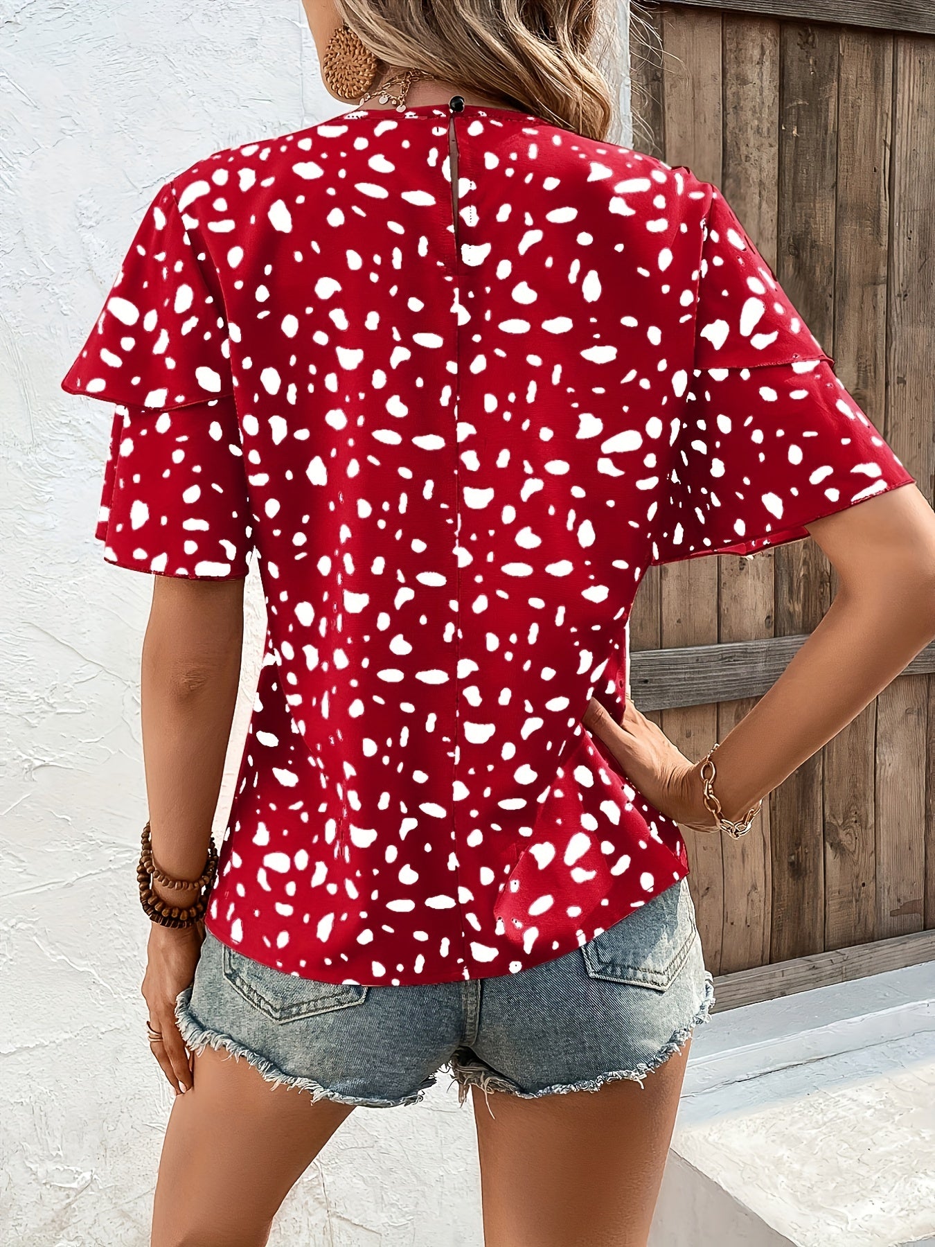  Random Print Layered Short Sleeve Blouse