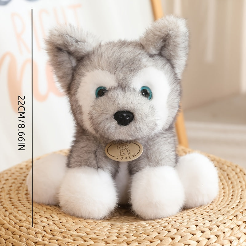 Grey Milk Dog Plush Toy Soft Stuffed Animal with Expressive Eyes