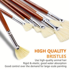 7pcs Artist Fan Brush Hog Bristle Long Handle Comfortable Acrylic Watercolor