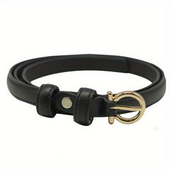 Golden Round Pin Buckle Thin Belt PU Leather Casual Belts