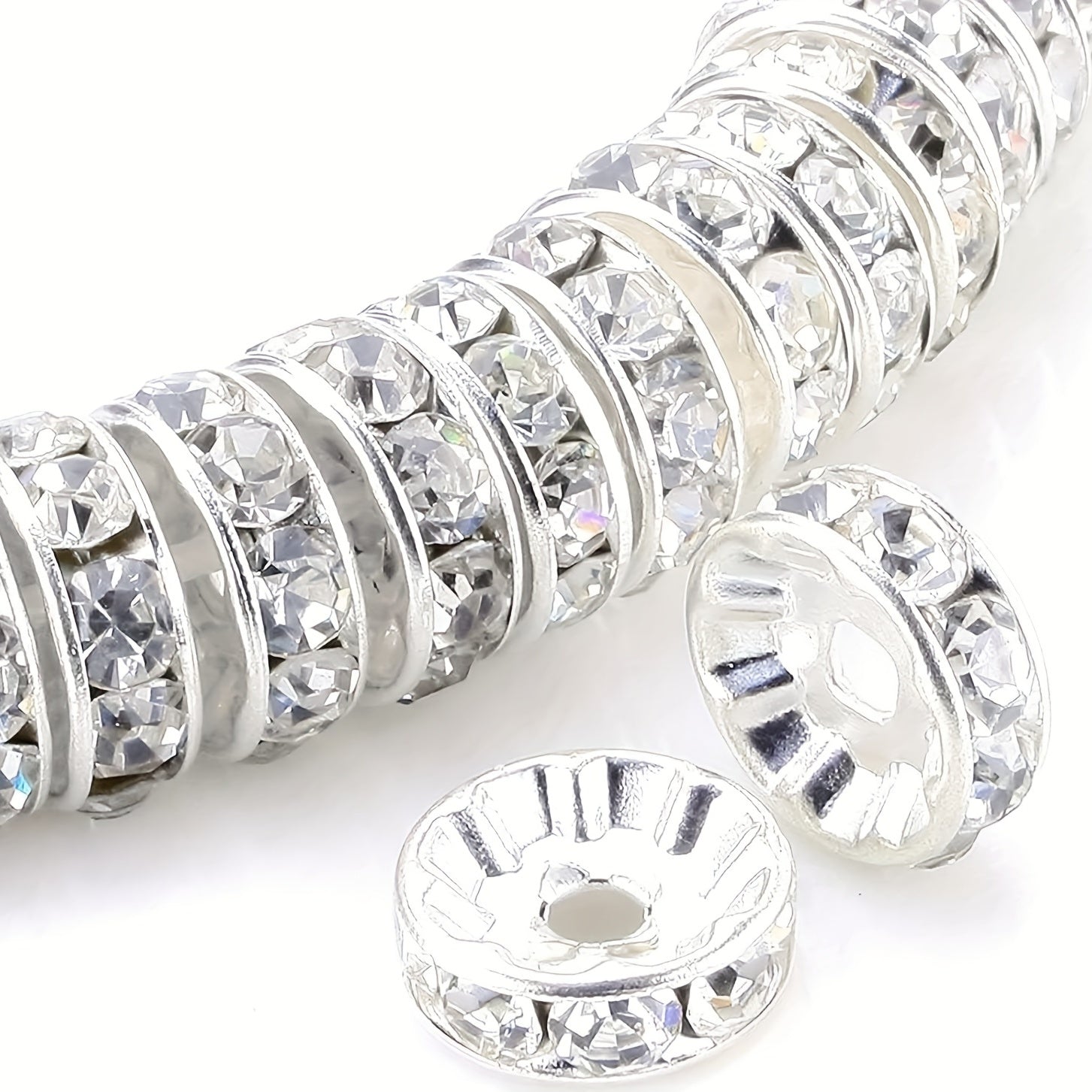 100Pcs Spacer Beads 6 8mm Silver Plated Czech Crystal Rhinestone