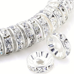 100Pcs Spacer Beads 6 8mm Silver Plated Czech Crystal Rhinestone