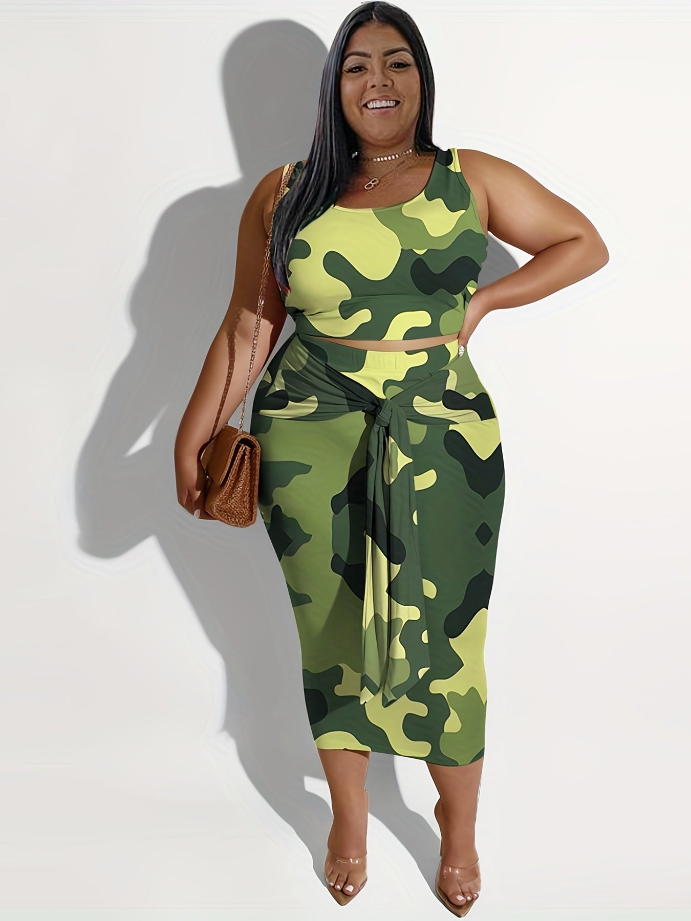  Leopard Print Crop Top & Bodycon Skirt Two Piece Set