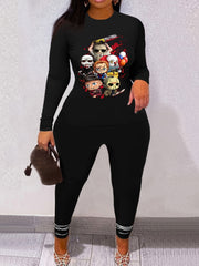  Halloween Set Cartoon Print Top & Legg