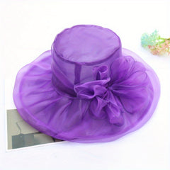 Foldable Flower Organza Sun Hat Solid Mesh Breathable Travel Beach Hats
