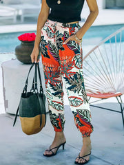  Colorblock Leaf Print High Rise Lantern Pants