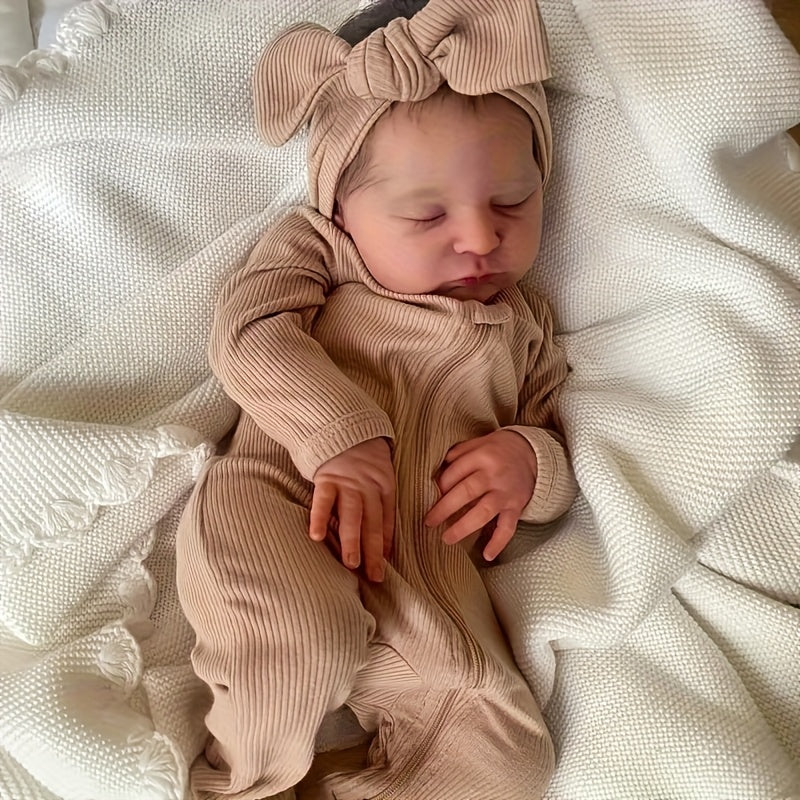Realistic 50 Reborn Baby Doll Soft Cloth Body Light Brown Hair