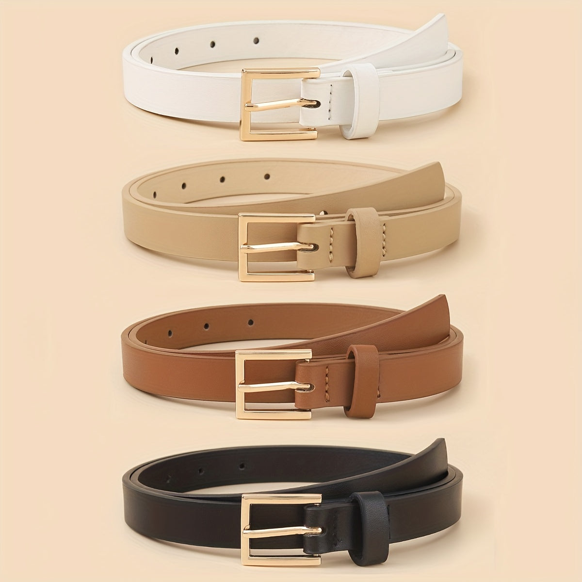4pcs Square Pin Buckle Belt PU Belt for Women