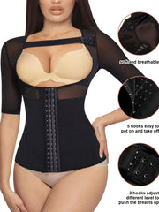 Front Buckle Shaping Tops Short Sleeve Tummy Control Slimmer Open Bust Top