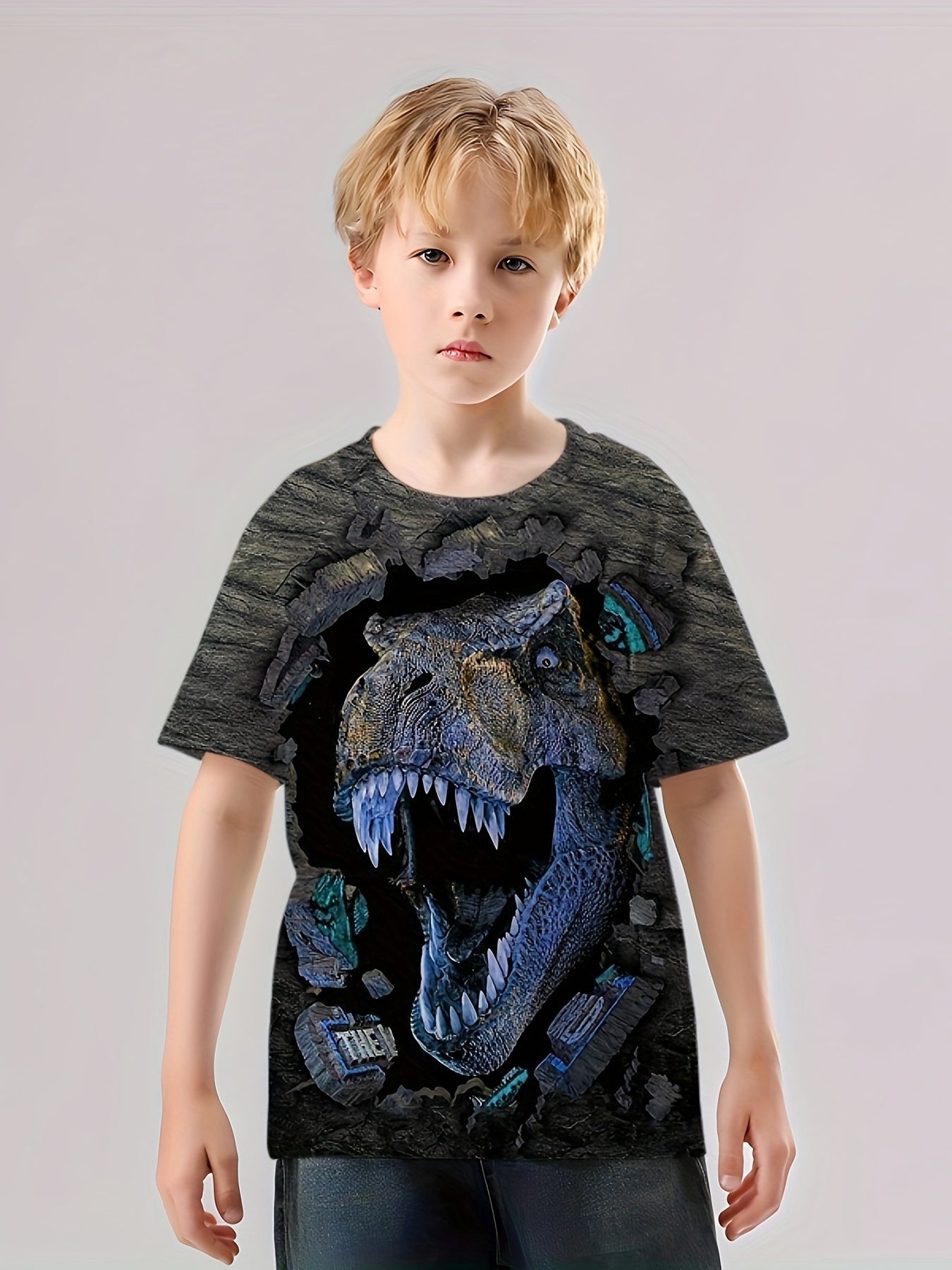 Boys' 3D Dino Graphic Tee for Outdoor Fun