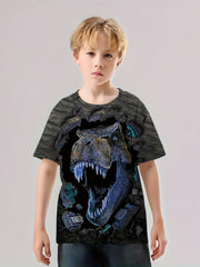 Boys' 3D Dino Graphic Tee for Outdoor Fun