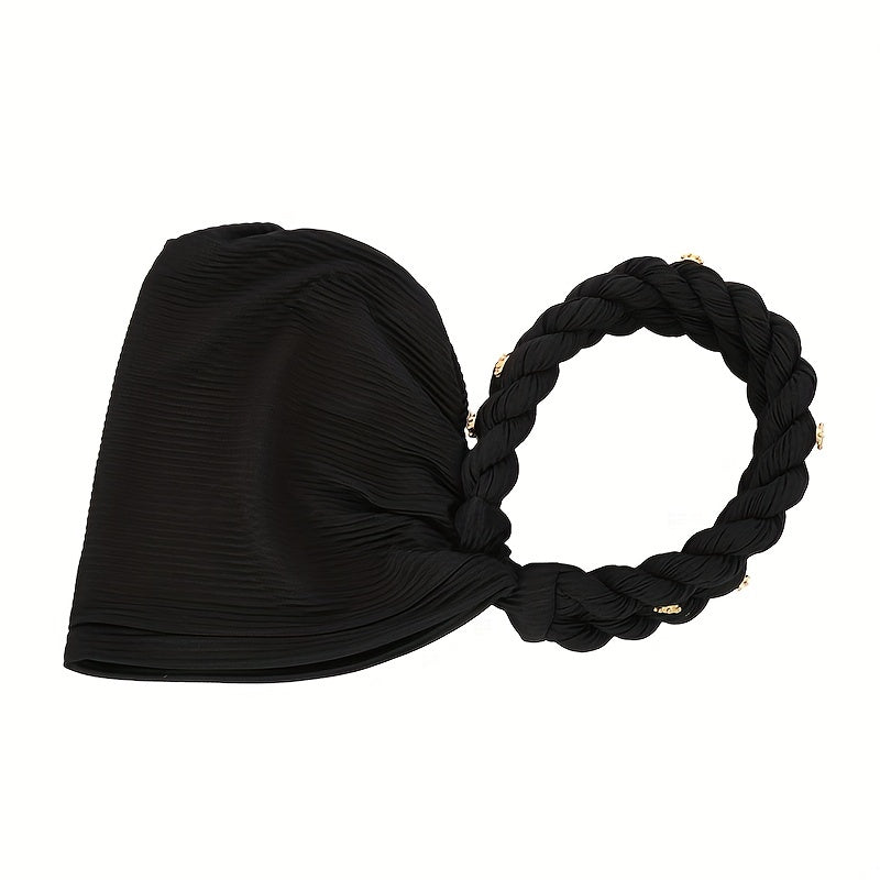 Twisted Braided Turban Cap Pre-tied Crinkle Head Wrap Elastic Ramadan Hijab