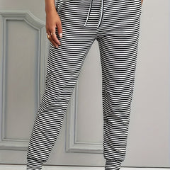  Stripe Print Elastic Drawstring High Rise Jogger Pants